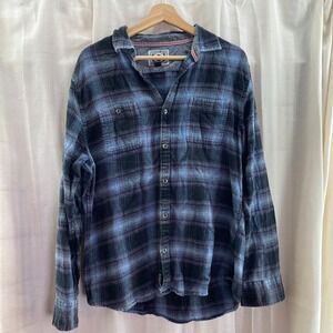 Desert Son Mens Flannel Shirt Large Long Sleeve Blue Plaid Button‎ Front Casual